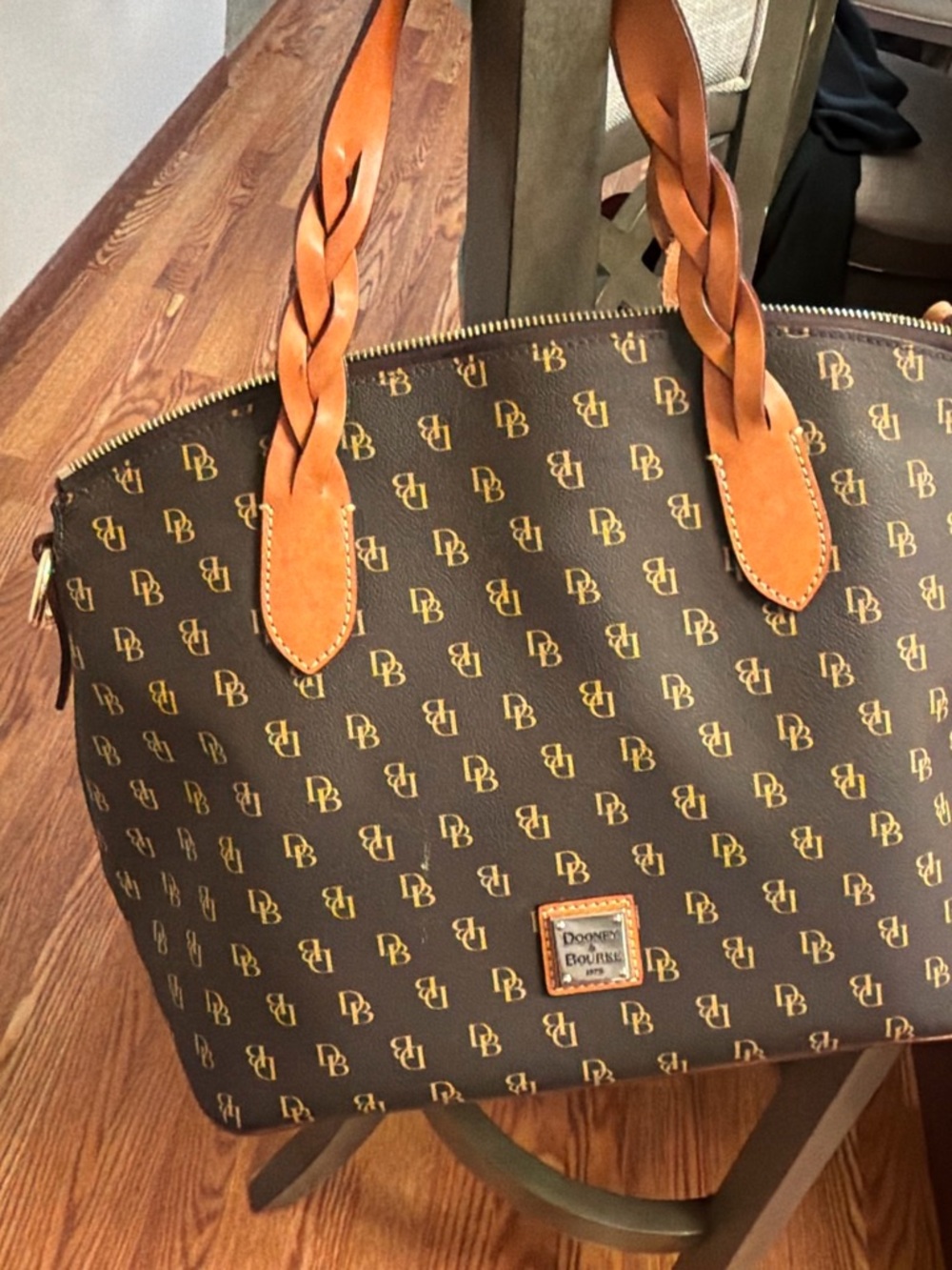 Dooney & Bourke Brown Tote with Tan Braided Handles